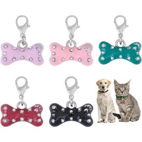 5pcs Bone Rhinestone Collar Pendants for Cat Dog Alloy Enamel Pet Collar Pendants Clip-on Dog Bone Pet Puppy Collar for Bag Keychain Jewelry Making Training Home Decor