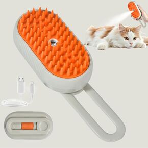 Cat Steam Brush for Shedding, Rechargeable 4 in 1 Cat Grooming Tool for Massaging, Pet Grooming Brush with Spray, Hair Removal Comb, Pet Hair Removal for Cat and Dog (Khaki)