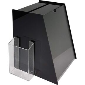FixtureDisplays® 8.75" x 9.0" x 11.0" Acrylic Ballot Box with 8.5 x 11 Sign Holder Side Pocket-Black 19229