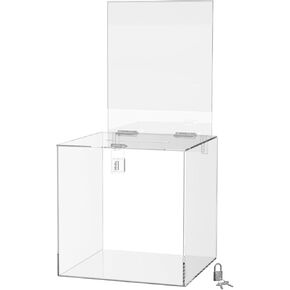 Marketing Holders 10 Inch Locking Ballot Box with Removable 8.5" x 11" Header Sign Holder Clear Acrylic Cube Raffle Ticket Collection Bin for Countertops
