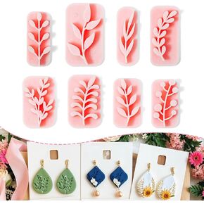 8Pcs Leaves Clay Stamps, Pink Plant Polymer Clay Cutters, Mini Leaf Shape Clays Cutters for DIY Jewelry Earring Making Craft(8 Shapes)