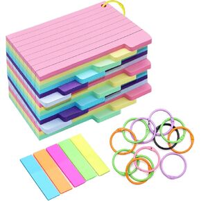 ZYNERY Colored Index Cards 3x5 Inches 375 PCS Flash Cards with Rings and Sticky Tabs, Multicolor Notecards Lined Both Sides Flashcards for Studying, School and Office Supplies