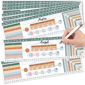 Eersida 25 Pcs Boho Classroom Desk Name Plates 18 x 5 Inches Student Name Tags Nameplate with Letters Numbers Multiplication for School Teaching Supplies Kindergarten Preschool 1st 2nd 3rd Grade