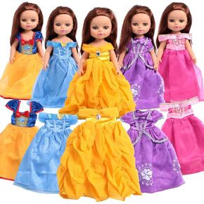 14-Inch Doll-Clothes Princess Dress - 5-Piece Fashion Outfit for 14" Dolls, Includes Snow White, Cinderella, Belle, Aurora, and Rapunzel Styles, Perfect for Playtime and Collecting