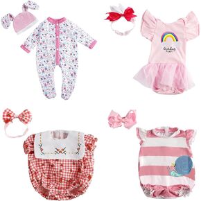 4 Set Reborn Baby Doll Clothes for 17-22 Inch Baby Dolls Dress Romper Hat Headband Set for Newborn Girl, Pink