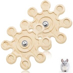 2Pcs Chinchilla Chew Toys Guinea Pig Toys Hamster Rabbit Cage Chew Accessories Rotating Grinding Natural Wooden Snowflake-Shaped 6.3 Inch Diameter Wheel Spinner Interactive for Enrichment Teeth