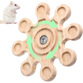 Rotating Chinchilla Chew Toy, Wooden Rotating Chinchilla Chew Toys for Teeth Interactive Enrichment Wheel Feeding Toy Cage Accessories for Grinding Bunny Squirrels Guinea Pigs Playtime