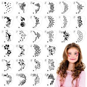 OOTSR 30 Face Paint Stencils for Kids Adults, Body Painting Template for Party Holiday Halloween Makeup Art Painting, Reusable Soft Tattoo Stencils