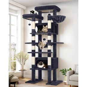 XXL Giant Cat Tree, 83 Inch Heavy Duty Tall Cat Tower for Indoor Cats Large Adult, Multi-Level Large Cat Condo with 8 Scratching Posts, Hammock, 2 Cat Caves, 2 Platform, F83B, Dark Grey