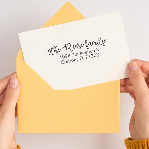 Address Stamp - Custom Stamps for Mailing I Create Personalized Name and Return Address I Up to 3 Lines of Text I Includes Ink Color Options I Self Inking and Wooden Rubber Stamp Options (Script Font) in Saudi Arabia