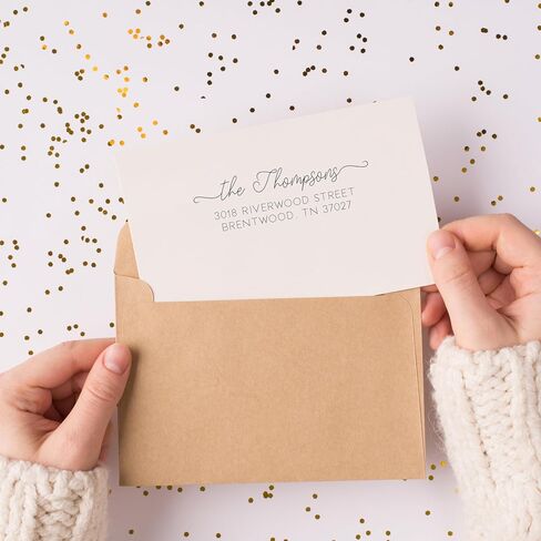 Address Stamp - Custom Stamps for Mailing I Create Personalized Name and Return Address I Up to 3 Lines of Text I Includes Ink Color Options I Self Inking and Wooden Rubber Stamp Options (Script Font) in Saudi Arabia