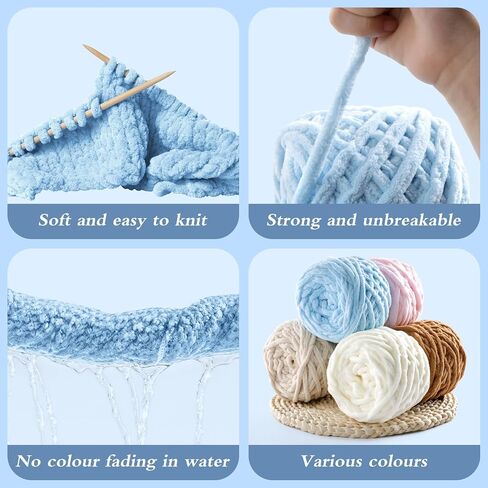 Chunky Chenille Yarn for Crocheting - Baby Blanket Yarn for Crochet Amigurumi Home Decor, Soft Thick Yarns for Beginners Hand Knitting 74 Yds 3.5 Oz Each Skein(Black) in Saudi Arabia
