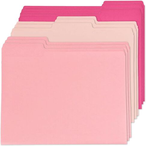 12pcs مجلدات الملفات الوردي حجم الحرف المجلدات ملونة مانيلا مع علامات تبويب 1/3 قطع جيوب الملفات الزخرفية لمنظم منزل الأعمال في Office (12 ، Pink Series) in Kuwait