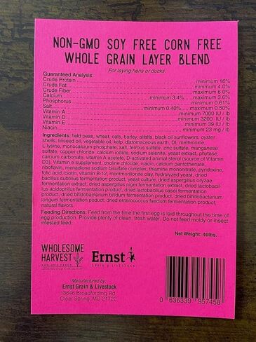 Non-GMO Soy and Corn Free Whole Grain Layer Blend 16% - Chicken Feed for Laying Hens and Ducks - Includes Essential Oils, Herbs, Oyster Shells, Vital Minerals, and Omega 3, 40lb in Saudi Arabia
