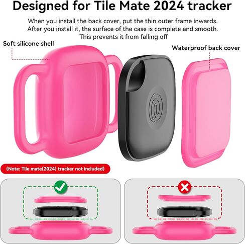 2-Pack Dog Collar Holder for Tile Life360 Mate (2024) 2022 Tracker, Waterproof Silicone Cover Full-Body Protective Case for Tile Mate Tracker Cat Collar, Ultra Durable, Scratch Resistant, Neon Pink in Saudi Arabia