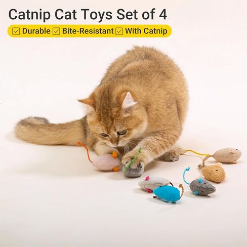 ألعاب Cat ، 5 عبوات فور فور فور ، لعبة Cat التفاعلية 6.3 "واقعية الحجم الرمادي فورري حشرجة ماوس بدون Catnip هري in Kuwait