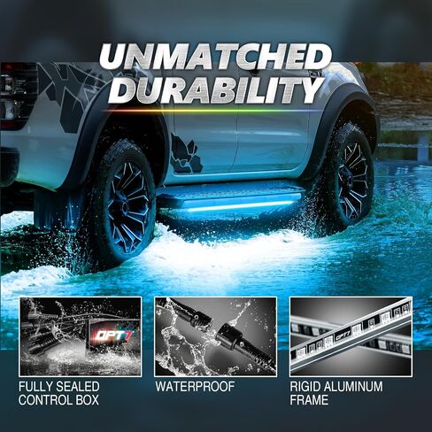OPT7 Aura Pro Underglow Kit for Trucks Trailers w/App Control, Waterproof Rigid Aluminum LED Bars, Soundsync, Multi Colors Mode, Door Assist, iOS/Android Bluetooth, Exterior Neon Under Car Lights in Saudi Arabia