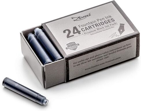 ZenZoi Fountain Pen Ink Cartridge Refills- 24 Bulk Premium Blue Case- Professional Grade, International Size, Non-Toxic Ink- Smooth, Blotch-Free Writing for Luxury Pens – German Nibs (Blue) in Saudi Arabia