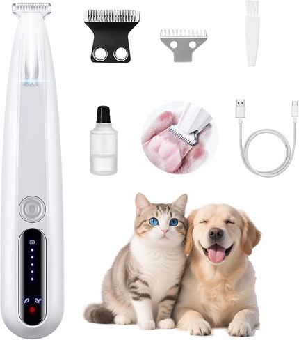 2 Mode Paw Trimmer for Dogs & Cats - Electric Quiet Rechargeable Clipper with LED Light, 2 Wide Blades, Waterproof for Paws, Ears, Face, Rump - Multifunctional Pet Grooming Tool in Saudi Arabia