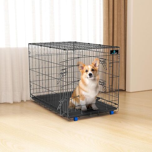 Petstuff Great Crates 36 "قفص الكلب الكبير - بيت الكلب الشاق مع لوحة مقسم للحيوانات الأليفة 40-60 رطلاً - صينية متينة للورق - قابلة للطي ، مقبض وعجلات سهلة الحركة in Saudi Arabia