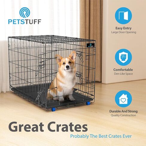 Petstuff Great Crates 36 "قفص الكلب الكبير - بيت الكلب الشاق مع لوحة مقسم للحيوانات الأليفة 40-60 رطلاً - صينية متينة للورق - قابلة للطي ، مقبض وعجلات سهلة الحركة in Saudi Arabia