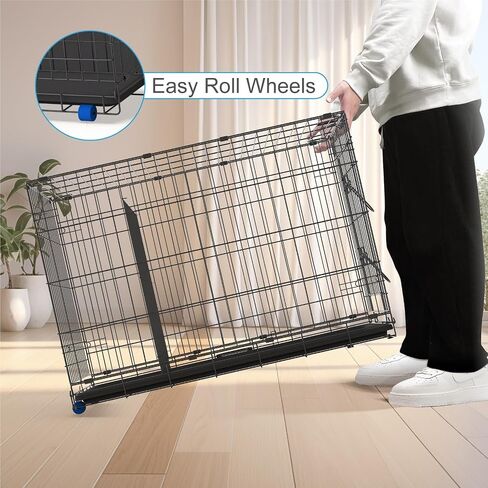 Petstuff Great Crates 36 "قفص الكلب الكبير - بيت الكلب الشاق مع لوحة مقسم للحيوانات الأليفة 40-60 رطلاً - صينية متينة للورق - قابلة للطي ، مقبض وعجلات سهلة الحركة in Saudi Arabia