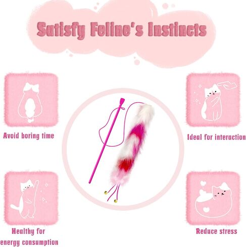 3 Pack Cat Wand Toy, Rainbow Cat Feather Toys with Bells, Teaser Wand with Soft Furry Tail, Interactive Toys for Indoor Cats & Kitten & Kitty in Kuwait