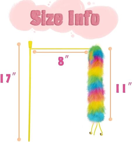 3 Pack Cat Wand Toy, Rainbow Cat Feather Toys with Bells, Teaser Wand with Soft Furry Tail, Interactive Toys for Indoor Cats & Kitten & Kitty in Kuwait