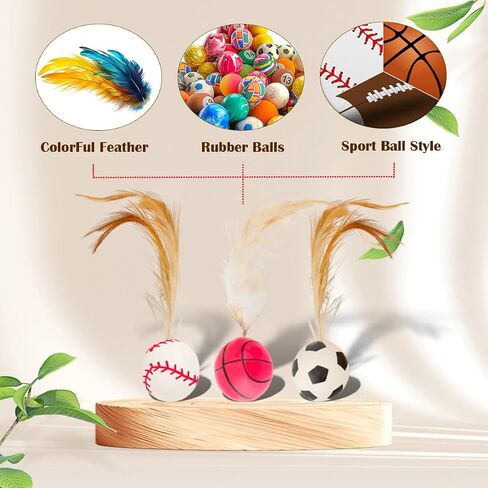 Cat Bouncy Ball Toys Sports Style, 3 Pack with Feathers, Durable Interactive Chase and Pounce Toys for Indoor Cat Exercise, Suitable for All Breeds in Saudi Arabia