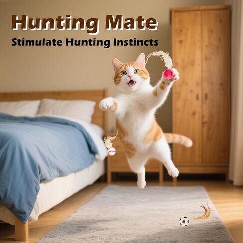 Cat Bouncy Ball Toys Sports Style, 3 Pack with Feathers, Durable Interactive Chase and Pounce Toys for Indoor Cat Exercise, Suitable for All Breeds in Saudi Arabia
