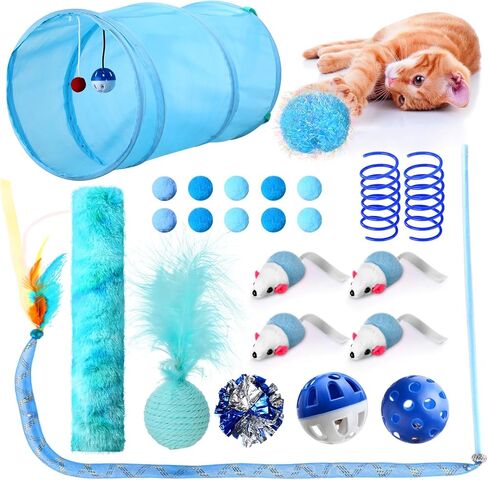 24 Pcs Cat Toys Set Interactive Kitten Toys Pack Including Collapsible Play Tunnel Feather Teaser Wand Fuzzy Ball Springs Pillow Mouse Bells for Indoor Cats Puppy (Pink) in Saudi Arabia