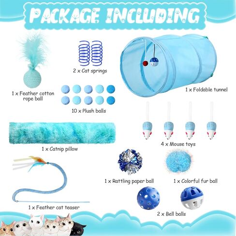 24 Pcs Cat Toys Set Interactive Kitten Toys Pack Including Collapsible Play Tunnel Feather Teaser Wand Fuzzy Ball Springs Pillow Mouse Bells for Indoor Cats Puppy (Pink) in Saudi Arabia