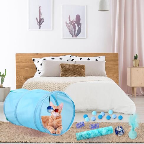 24 Pcs Cat Toys Set Interactive Kitten Toys Pack Including Collapsible Play Tunnel Feather Teaser Wand Fuzzy Ball Springs Pillow Mouse Bells for Indoor Cats Puppy (Pink) in Saudi Arabia