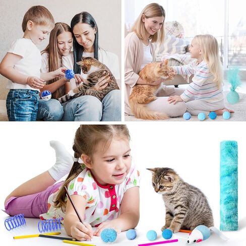 24 Pcs Cat Toys Set Interactive Kitten Toys Pack Including Collapsible Play Tunnel Feather Teaser Wand Fuzzy Ball Springs Pillow Mouse Bells for Indoor Cats Puppy (Pink) in Saudi Arabia