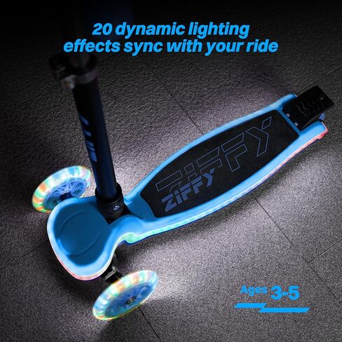 ZIFFY 3-Wheel Light-Up Kids Scooter, Kids Balance Scooter for Boys Girls with 20 Dynamic LED Lights, 4 Adjustable Height, Lean-to-Steer Design with Anti-Slip Wide Deck for Stability - Up to 110LBS in Kuwait