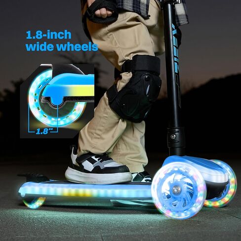ZIFFY 3-Wheel Light-Up Kids Scooter, Kids Balance Scooter for Boys Girls with 20 Dynamic LED Lights, 4 Adjustable Height, Lean-to-Steer Design with Anti-Slip Wide Deck for Stability - Up to 110LBS in Kuwait