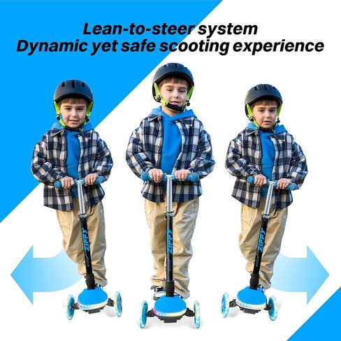 ZIFFY 3-Wheel Light-Up Kids Scooter, Kids Balance Scooter for Boys Girls with 20 Dynamic LED Lights, 4 Adjustable Height, Lean-to-Steer Design with Anti-Slip Wide Deck for Stability - Up to 110LBS in Kuwait