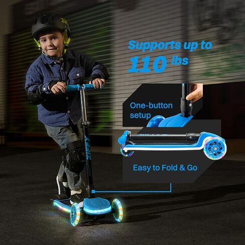 ZIFFY 3-Wheel Light-Up Kids Scooter, Kids Balance Scooter for Boys Girls with 20 Dynamic LED Lights, 4 Adjustable Height, Lean-to-Steer Design with Anti-Slip Wide Deck for Stability - Up to 110LBS in Kuwait