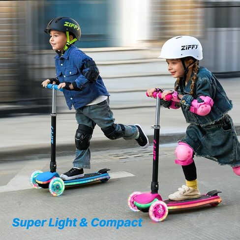 ZIFFY 3-Wheel Light-Up Kids Scooter, Kids Balance Scooter for Boys Girls with 20 Dynamic LED Lights, 4 Adjustable Height, Lean-to-Steer Design with Anti-Slip Wide Deck for Stability - Up to 110LBS in Kuwait
