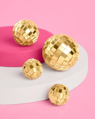 Xo ، Fetti Gold Disco Ball Cake Topper - 4 قطع | آخر حفلة ديسكو باكيلوريت ، لوازم حفلات عيد ميلاد الفضاء رعاة البقر ، ديكور كعكة الذهب ، ديكور دش الطفل الرائع in Saudi Arabia