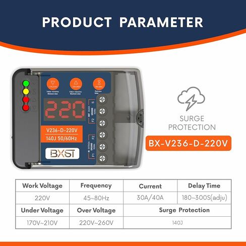 Voltage and Brownout Surge Protector for Refrigerator TV 4400W Appliance AIR Conditioning Inverter Mini Split Adjustable Over/Under Voltage and Delay Time Voltage 120v 220V 140J (Black (220V)) in Kuwait