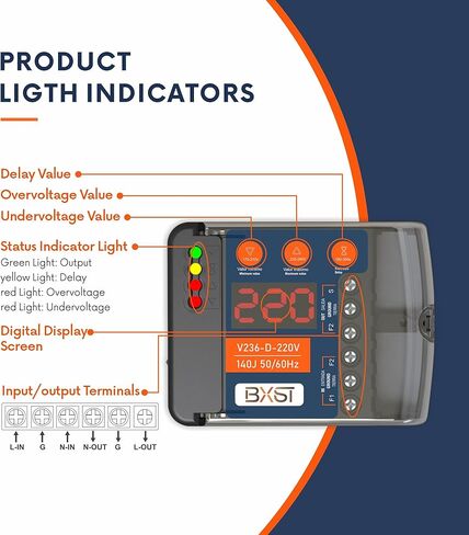 Voltage and Brownout Surge Protector for Refrigerator TV 4400W Appliance AIR Conditioning Inverter Mini Split Adjustable Over/Under Voltage and Delay Time Voltage 120v 220V 140J (Black (220V)) in Kuwait