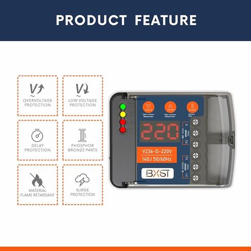 Voltage and Brownout Surge Protector for Refrigerator TV 4400W Appliance AIR Conditioning Inverter Mini Split Adjustable Over/Under Voltage and Delay Time Voltage 120v 220V 140J (Black (220V)) in Kuwait