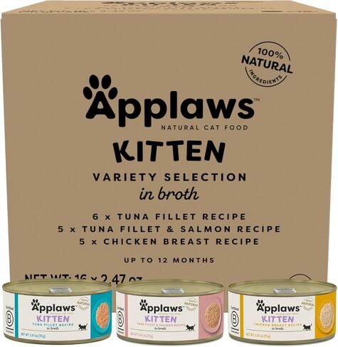 Applaws Natural Wet Cat Food in Broth, Limited Ingredient Canned Wet Cat Food, No Additives, Made with Natural Ingredients, Kitten Variety in Broth Cans (16 x 2.47oz Cans) in Saudi Arabia
