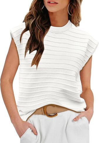 Women Sweater Vest Short Sleeve Crew Neck Knitted Tops Summer Sweater Pullover Tops Light Pink S in Saudi Arabia