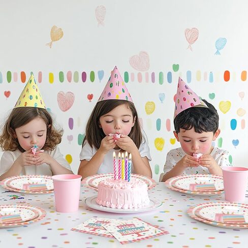 96 Pcs Party Paper Plates and Napkins Sets, Pink Birthday Paper Plates and Napkins, Disposable Tableware Set, Party Supplies for Kids Happy Birthday, Serve for 24, Striped Edge Design in Saudi Arabia