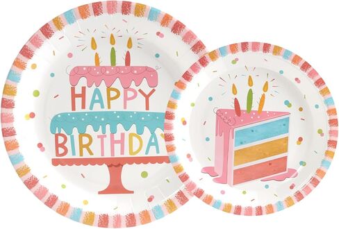 96 Pcs Party Paper Plates and Napkins Sets, Pink Birthday Paper Plates and Napkins, Disposable Tableware Set, Party Supplies for Kids Happy Birthday, Serve for 24, Striped Edge Design in Saudi Arabia