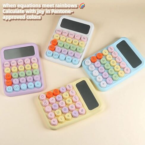 آلة حاسبة الحلوى الملونة، آلة حاسبة ميكانيكية لطيفة بشاشة LCD كبيرة الحجم مكونة من 12 رقمًا، آلة حاسبة بزر دائري كبير، سهلة الضغط، للمدرسة والمكتب والمنزل والمنزل، والنوم التلقائي، مع بطارية (أرجواني) in Kuwait