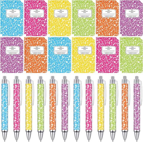 24 Pack Narrow Ruled Composition Notebook with 24 Pack Rainbow Colors Ballpoint Pens, 3.1x4.9 inch Hard Cover,16 Sheets Per Comp Book Marble Composition Notebook for School College & Office Supplies in Saudi Arabia