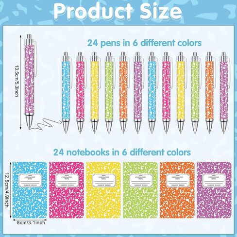 24 Pack Narrow Ruled Composition Notebook with 24 Pack Rainbow Colors Ballpoint Pens, 3.1x4.9 inch Hard Cover,16 Sheets Per Comp Book Marble Composition Notebook for School College & Office Supplies in Saudi Arabia